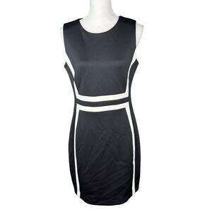 Calvin Klein Women's Scuba Sheath Dress Size 12P Black White Cocktail